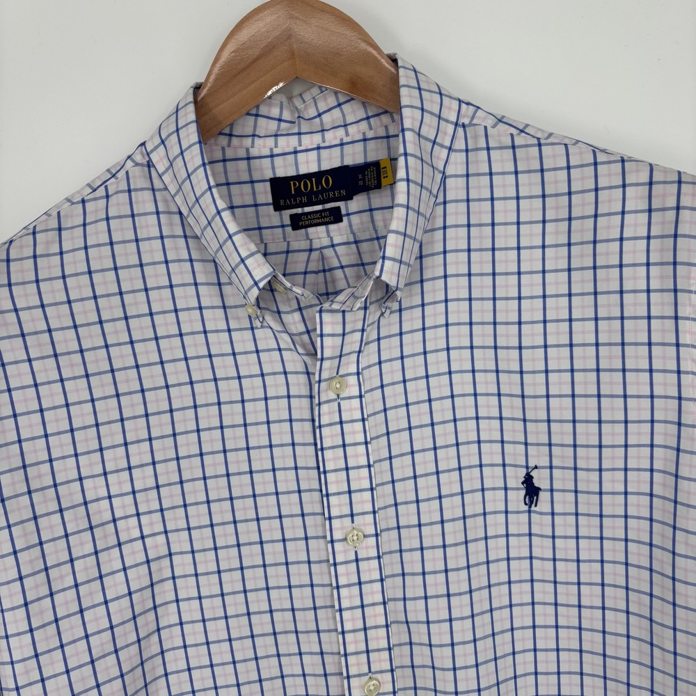 Polo Ralph Lauren Performance Button Down Shirt Mens XL White Blue Pink Plaid